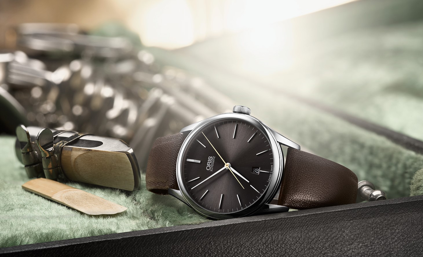 Oris Dexter Gordon Limited Edition 733 7721 4083 LS SET Grey Dial Dark Brown Leather Strap Machtwatch